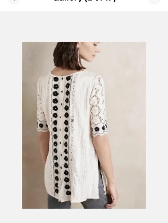 Floreat Anthropologie Tunic Blouse Top - Ivory/Black Floral Lace, Size 12 - Picture 3 of 11